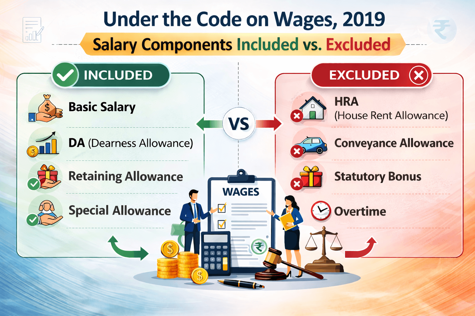Under the Code on Wages, 2019: Salary Components Included and Excluded